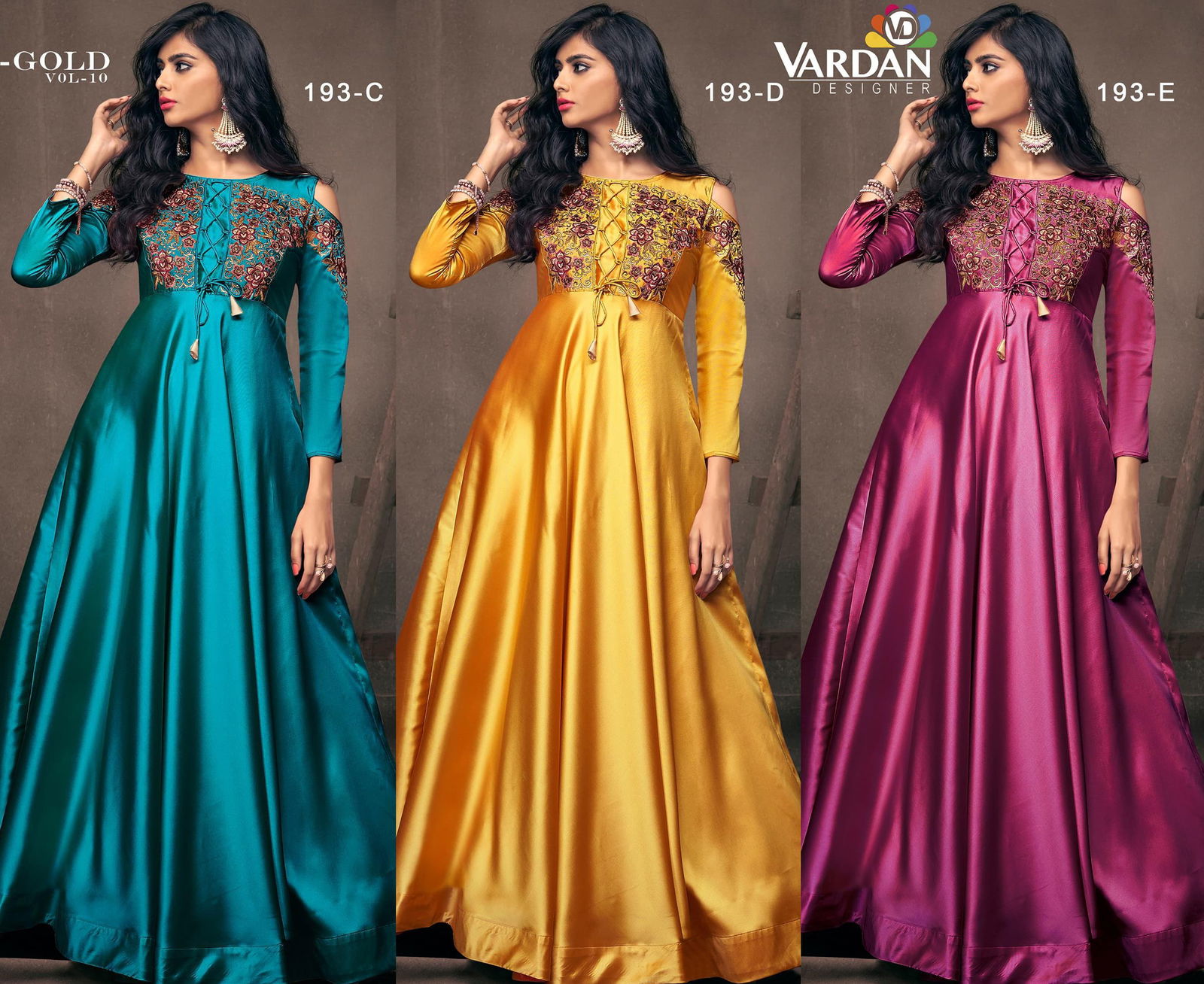 Navya Vol 10 Gold By Vardan Triva Silk Embroidery Gown Suppliers In India